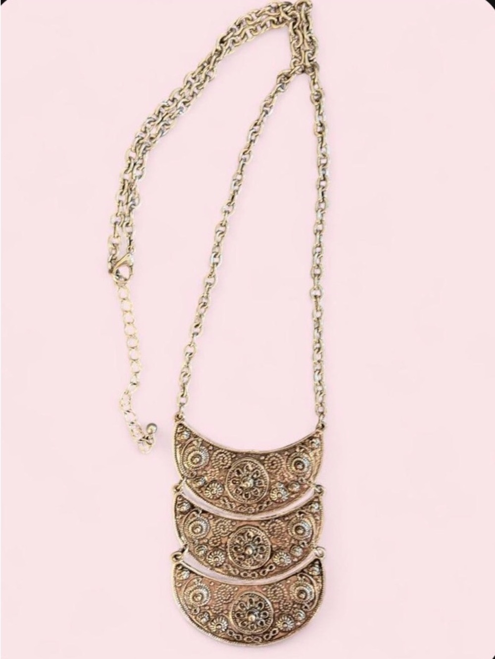 Gold Tiered Filigree Pendant Necklace - Women Jewelry
